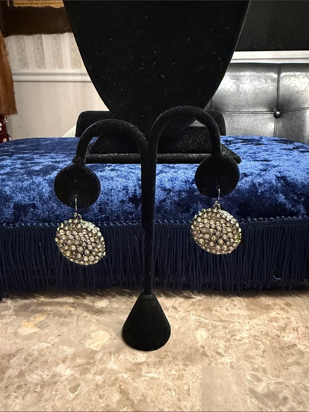 Vintage 1980s darkened Silvertone clear rhinestone pave pierced earrings